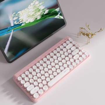 UBOTIE Wireless Bluetooth Keyboard - Portable Retro Style 84-Key with Multi Device Compatibility and...