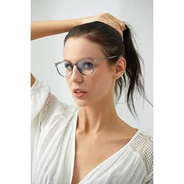 FONHCOO Blue Light Blocking Glasses Women Men Computer Eyeglasses,TR90 Fashion Round Transparent Anti Blue Light Glasses with Anti Eyestrain & UV Glare for Gaming & Reading (Smoke Grey)
