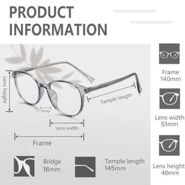 FONHCOO Blue Light Blocking Glasses Women Men Computer Eyeglasses,TR90 Fashion Round Transparent Anti Blue Light Glasses with Anti Eyestrain & UV Glare for Gaming & Reading (Smoke Grey)