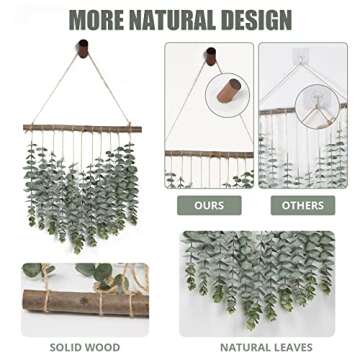 Hanging Eucalyptus Wall Decor with Wooden Hook, Boho Wall Hanging Decor, Artificial Eucalyptus Green...