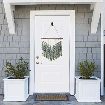 Hanging Eucalyptus Wall Decor with Wooden Hook, Boho Wall Hanging Decor, Artificial Eucalyptus Greenery Fake Vines, Trendy Peaceful Natural Wall Decor for Guest Bedroom Modern Bathroom Living Room