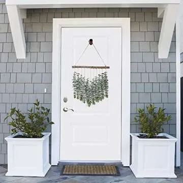 Hanging Eucalyptus Wall Decor with Wooden Hook, Boho Wall Hanging Decor, Artificial Eucalyptus Greenery Fake Vines, Trendy Peaceful Natural Wall Decor for Guest Bedroom Modern Bathroom Living Room