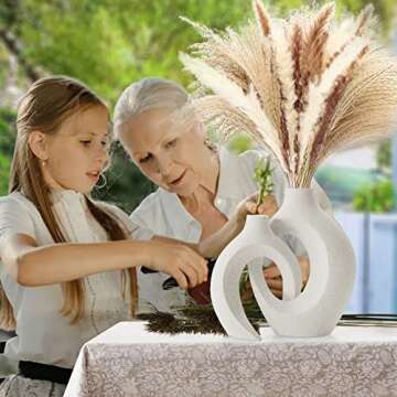 Ceramic Vases - Set of 2 Boho Vases for Home Decor Modern Vases for Dry Flowers Nordic Minimalistic Centerpieces for Tables Living Room Bedroom Dinning Room Office Decorative Pampas Grass Vase White