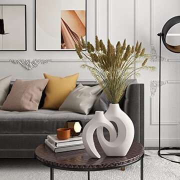 Ceramic Vases - Set of 2 Boho Vases for Home Decor Modern Vases for Dry Flowers Nordic Minimalistic Centerpieces for Tables Living Room Bedroom Dinning Room Office Decorative Pampas Grass Vase White