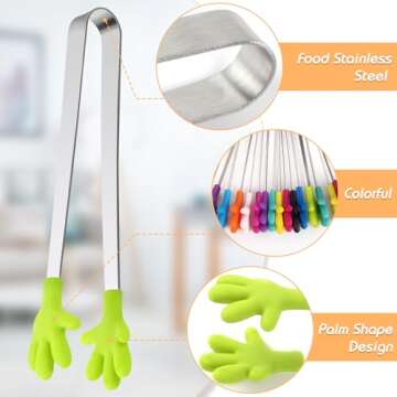 Shindel 12PCS Small Food Tongs, Mini Stainless Steel Tongs with Silicone Tips, for Cooking Grilling BBQ Buffet, 5 inch, 12 Colors