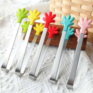 Shindel 12PCS Small Food Tongs, Mini Stainless Steel Tongs with Silicone Tips, for Cooking Grilling BBQ Buffet, 5 inch, 12 Colors