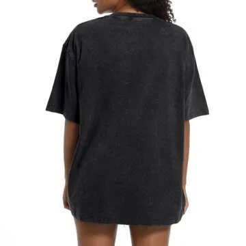 Tuislay Oversized Tshirt Shirts for Women Vintage Acid Wash T Shirt Cotton Casual Baggy Boyfriend Teens Basic Grunge Tees Top (Black,M,Medium)