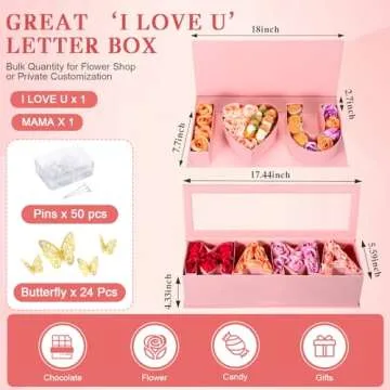 Cholemy I Love You Mama Flower Box with Lids for Arrangements Floral 50 Crystal Bouquet Pins 24 Gold...