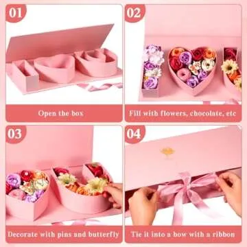 Cholemy I Love You Mama Flower Box with Lids for Arrangements Floral 50 Crystal Bouquet Pins 24 Gold Butterfly Valentine's Day Decoration for DIY Craft Flower Arrangement Wedding(Pink)