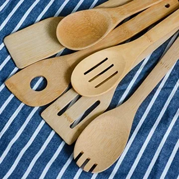 6-Piece Bamboo Wooden Spoons Set for Non-Stick Cookware