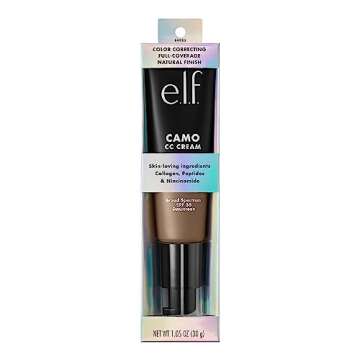 e.l.f. Camo CC Cream, Color Correcting Medium-To-Full Coverage Foundation with SPF 30, Deep 510 C, 1.05 Oz (30g)