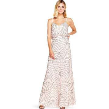 Elegant Adrianna Papell Women's Long Beaded Blouson Gown for Special Occasions