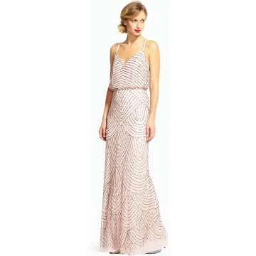 Adrianna Papell Long Beaded Blouson Gown