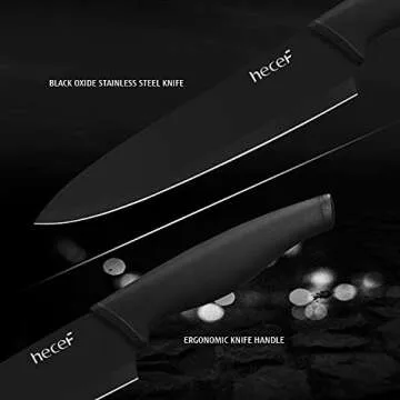 hecef Black Oxide Knife Set of 6 with Matching Protective Sheath, Kitchen Knives Scratch Resistant and Rust Proof, Hard Stainless Steel, Non Stick Black Color Coating Blade