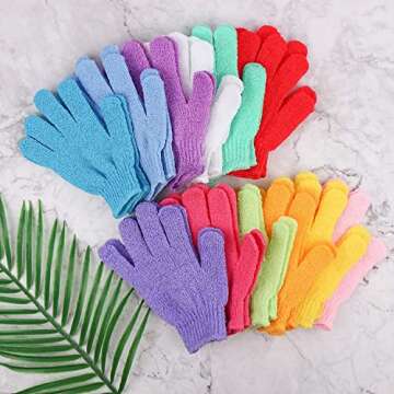 12 Pairs Double Sided Exfoliating Gloves Body Scrubber Scrubbing Glove Bath Mitts Scrubs for Shower, Body Spa Massage Dead Skin Cell Remover, 12 Colors