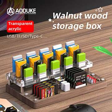 AODUKE Wooden Memory Card Case TF Cards Box and USB Drive/SD Card Holder Desk,Micro SD Card Case,Memory Card Case, Memory Card Carrying Case -AJSNH03MY