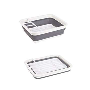 Ahyuan Collapsible Dish Drying Rack Portable Dinnerware Drainer Organizer for Kitchen RV Campers Travel Trailers Space Saving Kitchen Storage Rack Tray (with Swivel Sprout)