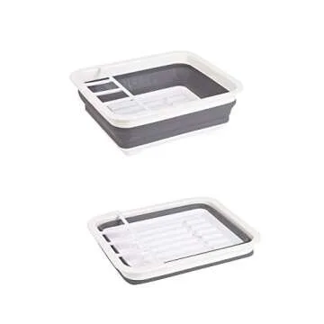 Ahyuan Collapsible Dish Drying Rack Portable Dinnerware Drainer Organizer for Kitchen RV Campers Travel Trailers Space Saving Kitchen Storage Rack Tray (with Swivel Sprout)