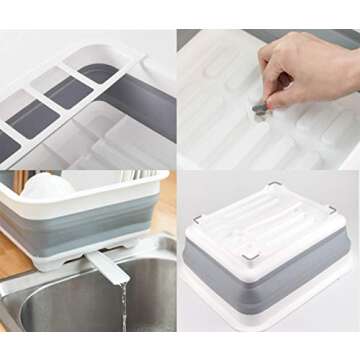 Ahyuan Collapsible Dish Drying Rack Portable Dinnerware Drainer Organizer for Kitchen RV Campers Travel Trailers Space Saving Kitchen Storage Rack Tray (with Swivel Sprout)