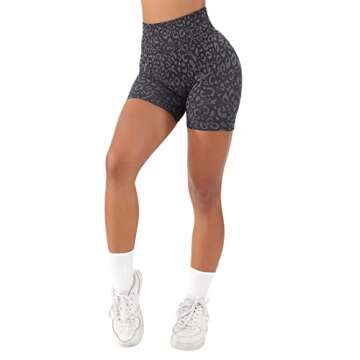RUUHEE Women Seamless Scrunch Butt Contour Yoga Short 5" High Waist Booty Workout Biker Shorts(Large,945-Leopard)