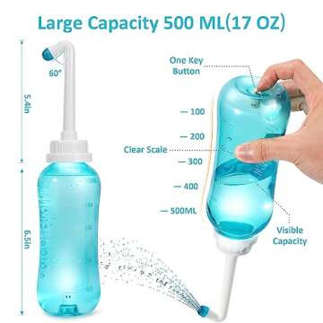 Peri Bottle Zitrads, Squeeze-Free Portable Bidet for Postpartum Essentials, Peri Bottles for Feminine Hygiene, Women, Baby, or Bedridden Patients with 2 Nozzles (17 oz)