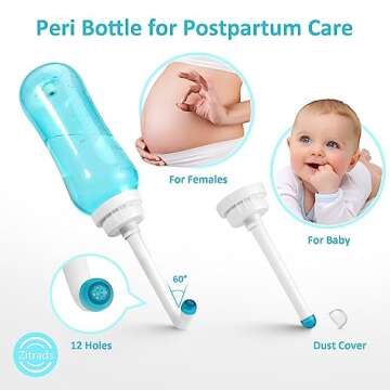 Peri Bottle Zitrads, Squeeze-Free Portable Bidet for Postpartum Essentials, Peri Bottles for Feminine Hygiene, Women, Baby, or Bedridden Patients with 2 Nozzles (17 oz)
