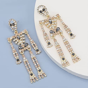 Stylish Halloween Skeleton Earrings with Bling Rhinestones