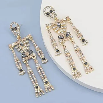 Stylish Halloween Skeleton Earrings with Bling Rhinestones