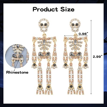 Stylish Halloween Skeleton Earrings with Bling Rhinestones