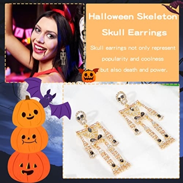 Stylish Halloween Skeleton Earrings with Bling Rhinestones