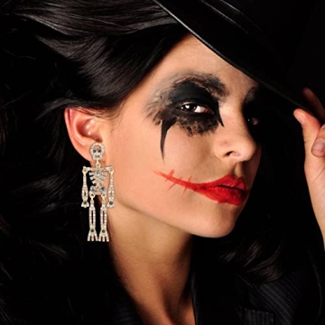 Stylish Halloween Skeleton Earrings with Bling Rhinestones