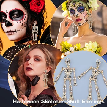 Stylish Halloween Skeleton Earrings with Bling Rhinestones
