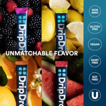 DripDrop Hydration - Bold Variety Pack - Electrolyte Drink Mix Single Serve Hydration Powder Packets - Watermelon, Berry, Lemon, Orange | Non-GMO, Gluten Free, Vegan | 32 Sticks