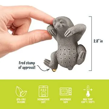 Genuine Fred, SLOW BREW, Sloth Resuable Silicone Tea Infuser, Gray, Fun Gift for Tea Lovers, Clever Kitchen Gadget