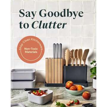 Caraway 14-Piece Kitchen Prep Set - Kitchen Knife Set & Wooden Utensil Set - Made With Premium German Steel Blades & FSC-Certified Birch Wood - Non-Toxic Materials - Includes Organizer - Mist