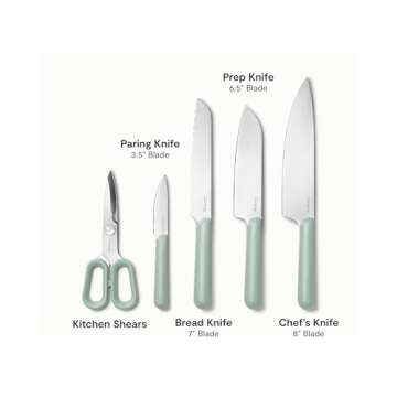 Caraway 14-Piece Kitchen Prep Set - Kitchen Knife Set & Wooden Utensil Set - Made With Premium German Steel Blades & FSC-Certified Birch Wood - Non-Toxic Materials - Includes Organizer - Mist