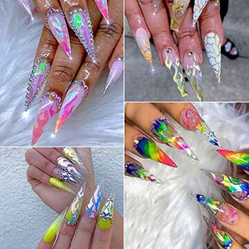 Flame Reflections Nail Stickers - 16PCS Halloween Holographic Fire Flame Nail Art Decals 3D Vinyls N...