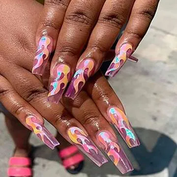 Flame Reflections Nail Stickers - 16PCS Halloween Holographic Fire Flame Nail Art Decals 3D Vinyls Nail Stencil for Nails Manicure Tape Adhesive Foils DIY Decoration