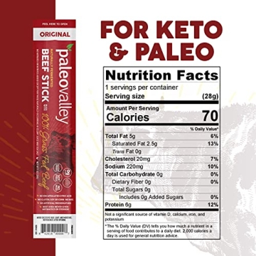 Paleovalley Grass Fed Beef Sticks High Protein Keto Snack