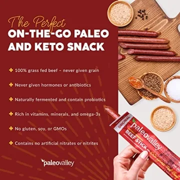 Paleovalley Grass Fed Beef Sticks High Protein Keto Snack