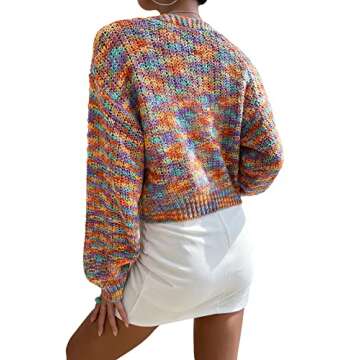 SweatyRocks Women's Color Block Long Sleeve Open Front Cardigan Sweater Knit Crop Top Multicoloured S