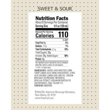 Finest Call Premium Sweet & Sour Drink Mix, 1 Liter Bottle (33.8 Fl Oz), Individually Boxed