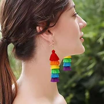 Rainbow Earrings for Women Men Pride Accessories Colorful Earrings (Rainbow Drop Earrings-B)