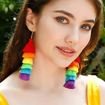 Rainbow Earrings for Women Men Pride Accessories Colorful Earrings (Rainbow Drop Earrings-B)