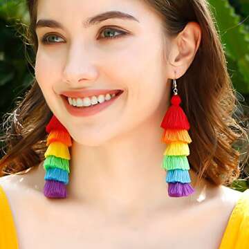 Rainbow Earrings for Women Men Pride Accessories Colorful Earrings (Rainbow Drop Earrings-B)
