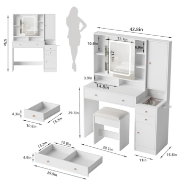 Vabches Vanity Desk with Mirror & Lights for Endless Beauty