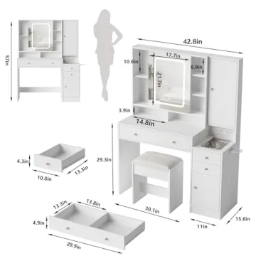 Vabches Vanity Desk with Mirror & Lights for Endless Beauty