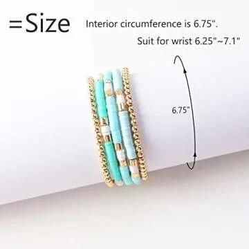 GOOJIDS Surfer Heishi Clay Bead Bracelets for Women Bohemian Stackable Gold Beaded Stretch Bracelets...