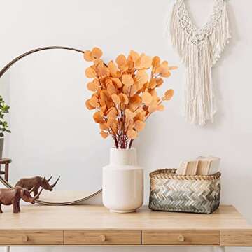 CEWOR 6pcs Fall Stems Artificial Eucalyptus Leaves 33.5in Orange Fake Eucalyptus Branches Autumn Wedding Decorations for Table Home Fireplace Farmhouse Bathroom Floral Arrangement Decor