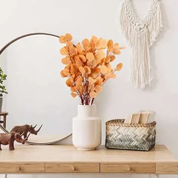 CEWOR 6pcs Fall Stems Artificial Eucalyptus Leaves 33.5in Orange Fake Eucalyptus Branches Autumn Wedding Decorations for Table Home Fireplace Farmhouse Bathroom Floral Arrangement Decor